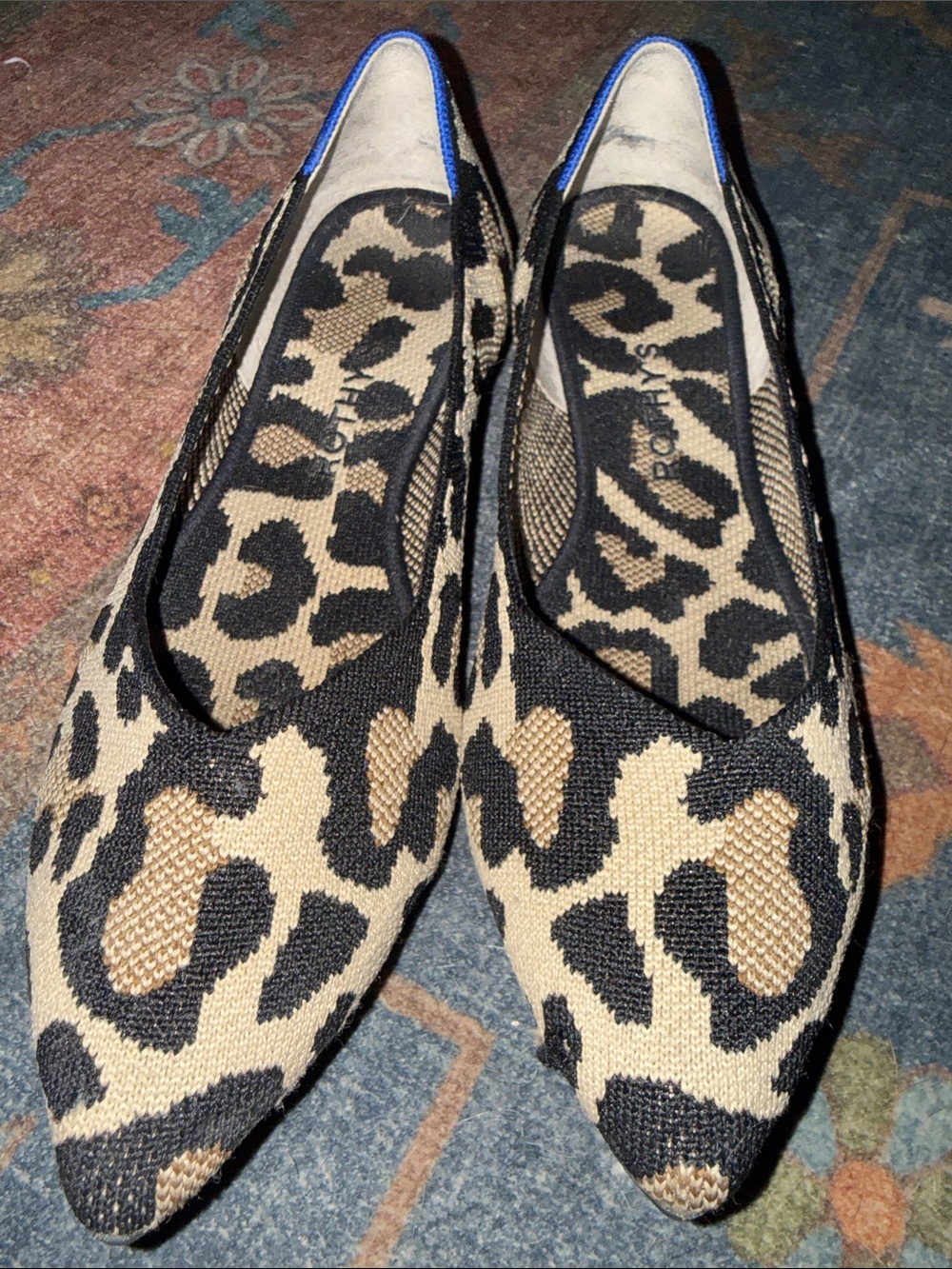 Rothy’s Leopard Print Knit Pointed Toe Flats - Black and Tan